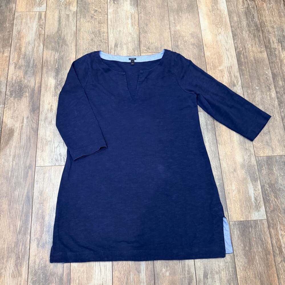 J.Crew Women's Navy Blue V-Neck 3/4 Sleeve Tunic Top Size L
